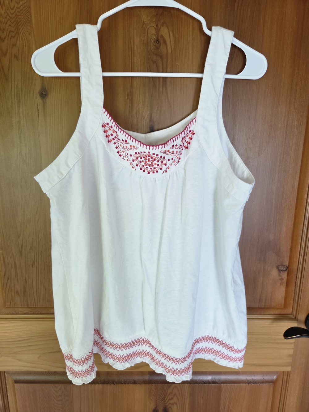 French Laundry White Tank Top with Red Embroidery